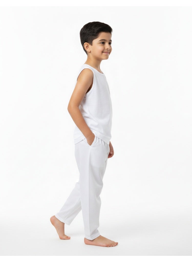 RAHMA COLLECTIONS Kids White Sirwal Pants | Elastic Waist Essential Under Kandora/Thobe wear, Lightweight Breathable Fabric, Comfortable and modest Traditional Arabic casual wear - Image 3